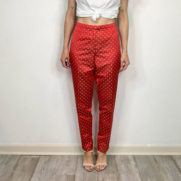 VINTAGE DONCASTER polka dot red white trousers high rise flat front rockabilly - Picture 9 of 11
